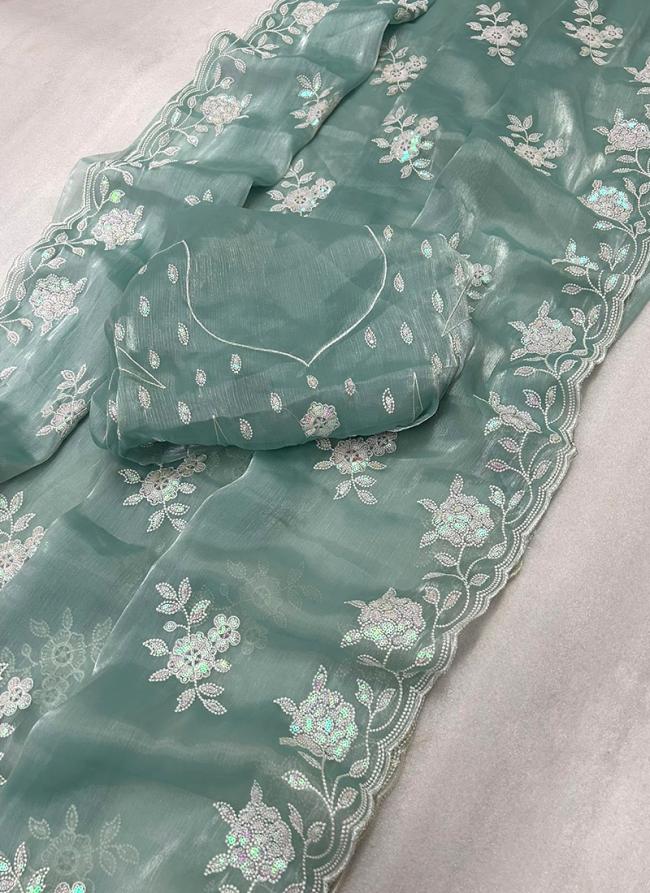 Jimmi Choo Teal Traditional Wear Thread Work Saree